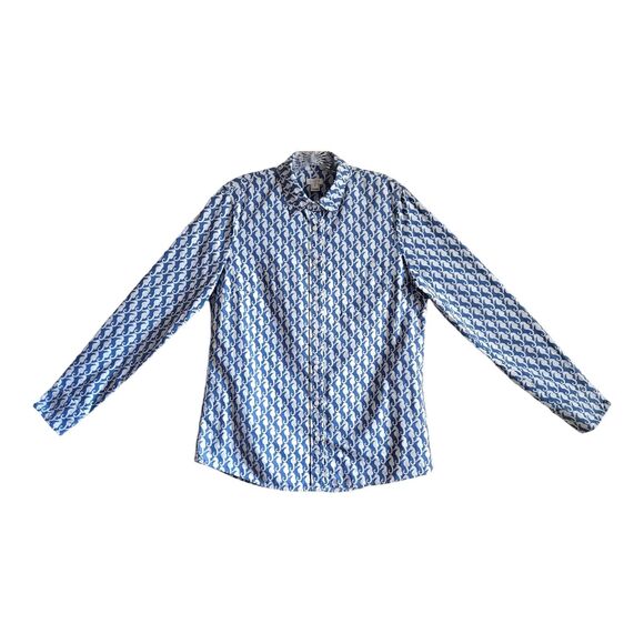 J. CREW Women S Seahorse Shirt Blue White Button Up Long Sleeve Cotton Bust 38" - Picture 1 of 7